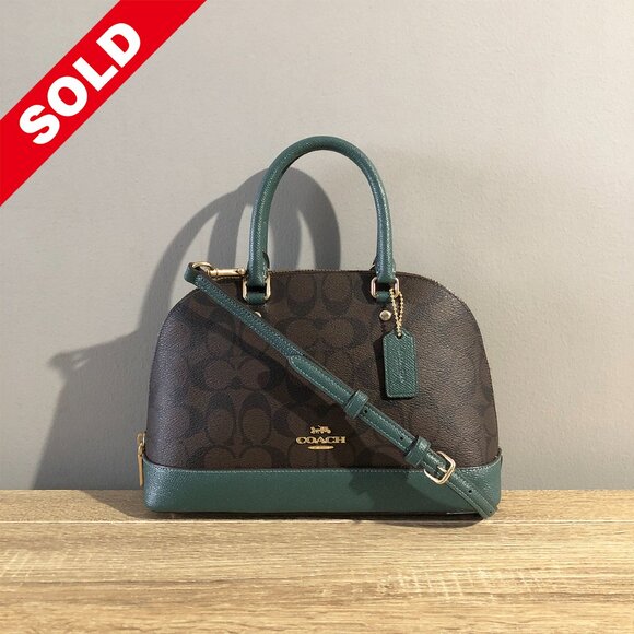 Coach Mini Sierra Satchel Signature Canvas Brown Turquoise Crossbody Bag F34290 - Picture 1 of 16